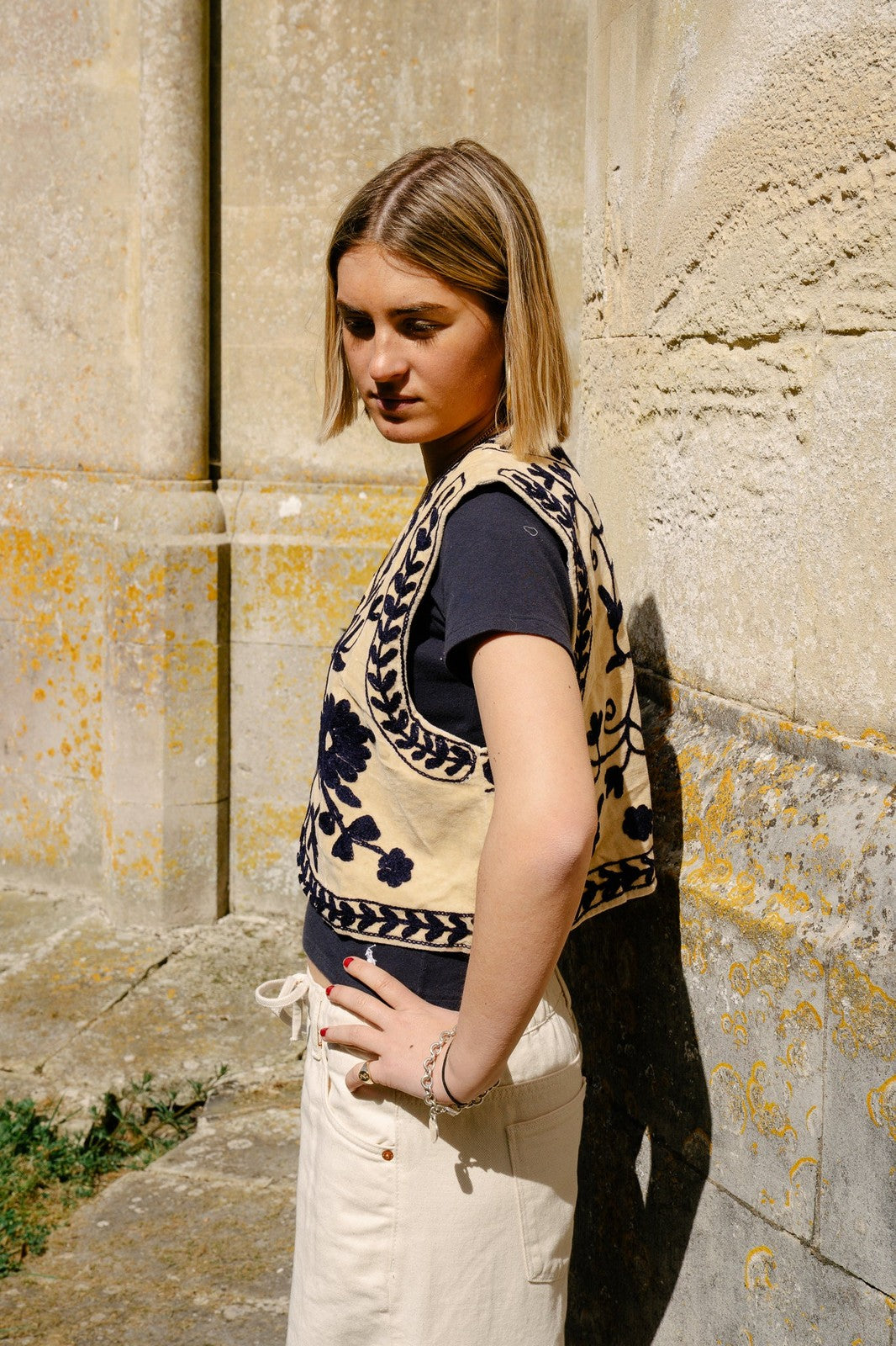 Reversible Cropped Waistcoat - Beige