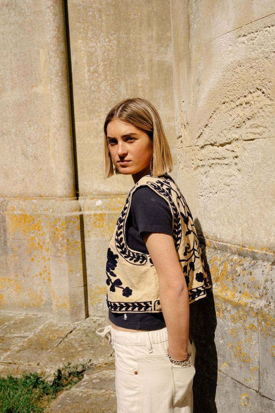 Reversible Cropped Waistcoat - Beige