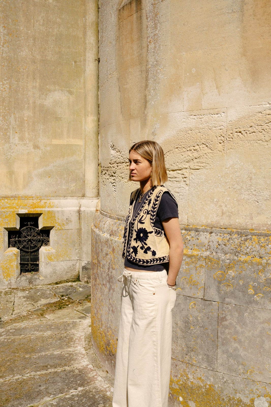 Reversible Cropped Waistcoat - Beige