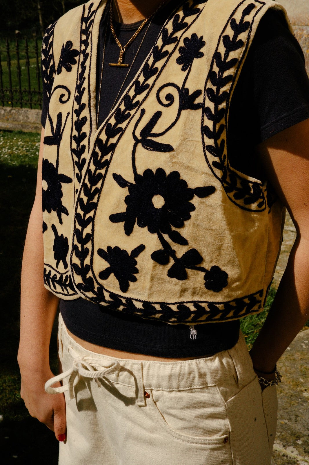 Reversible Cropped Waistcoat - Beige