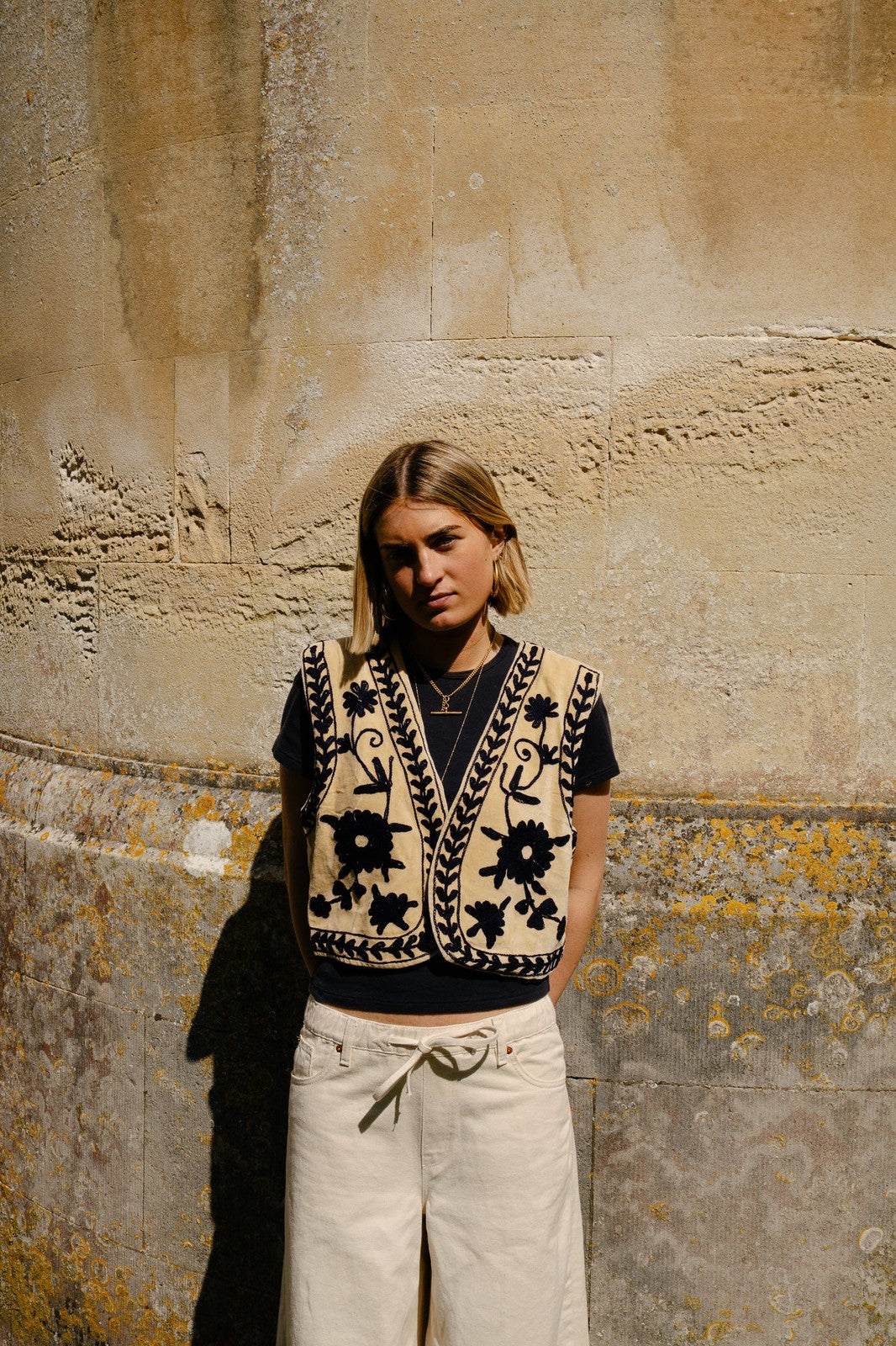 Reversible Cropped Waistcoat - Beige