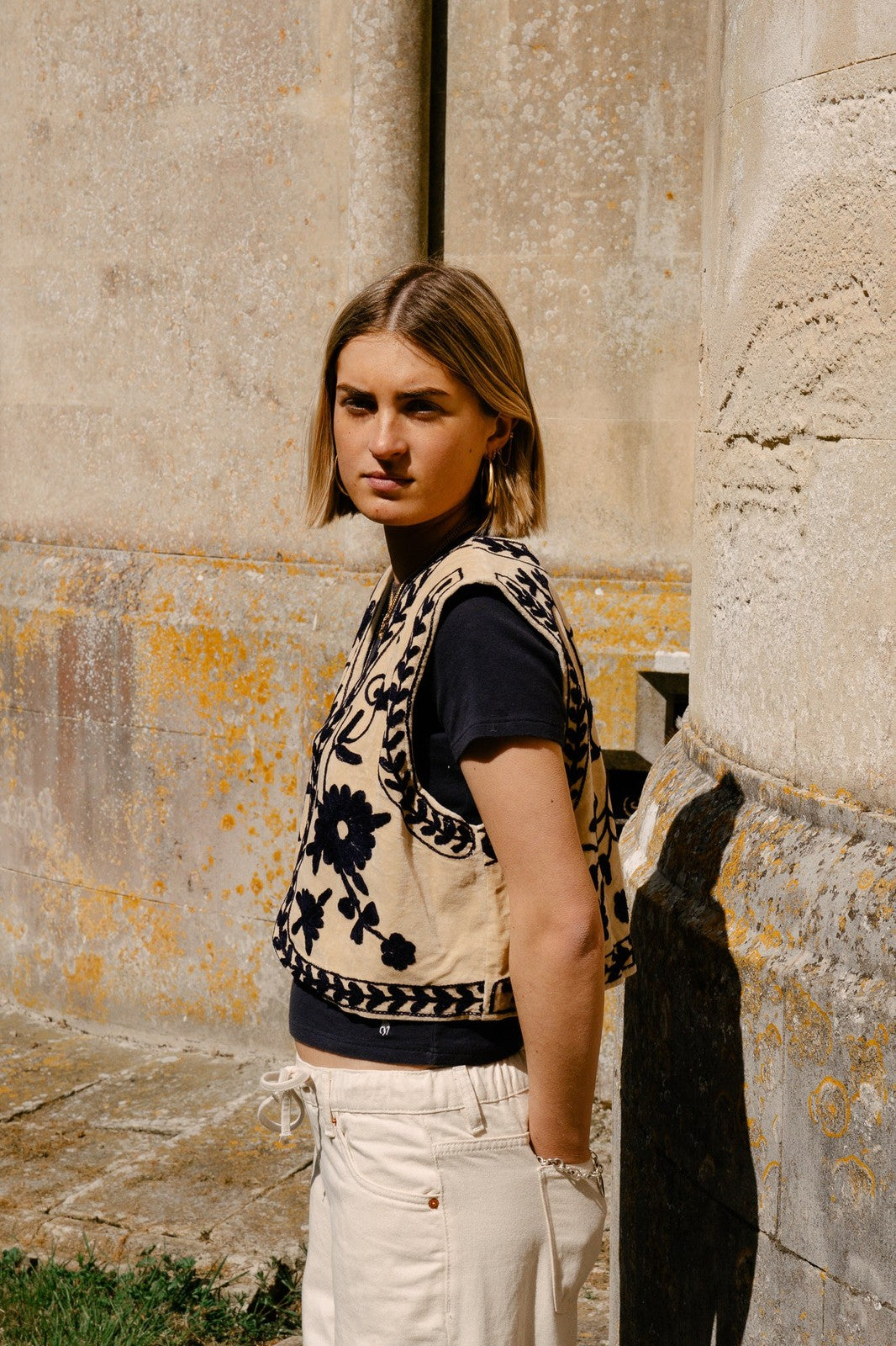 Reversible Cropped Waistcoat - Beige