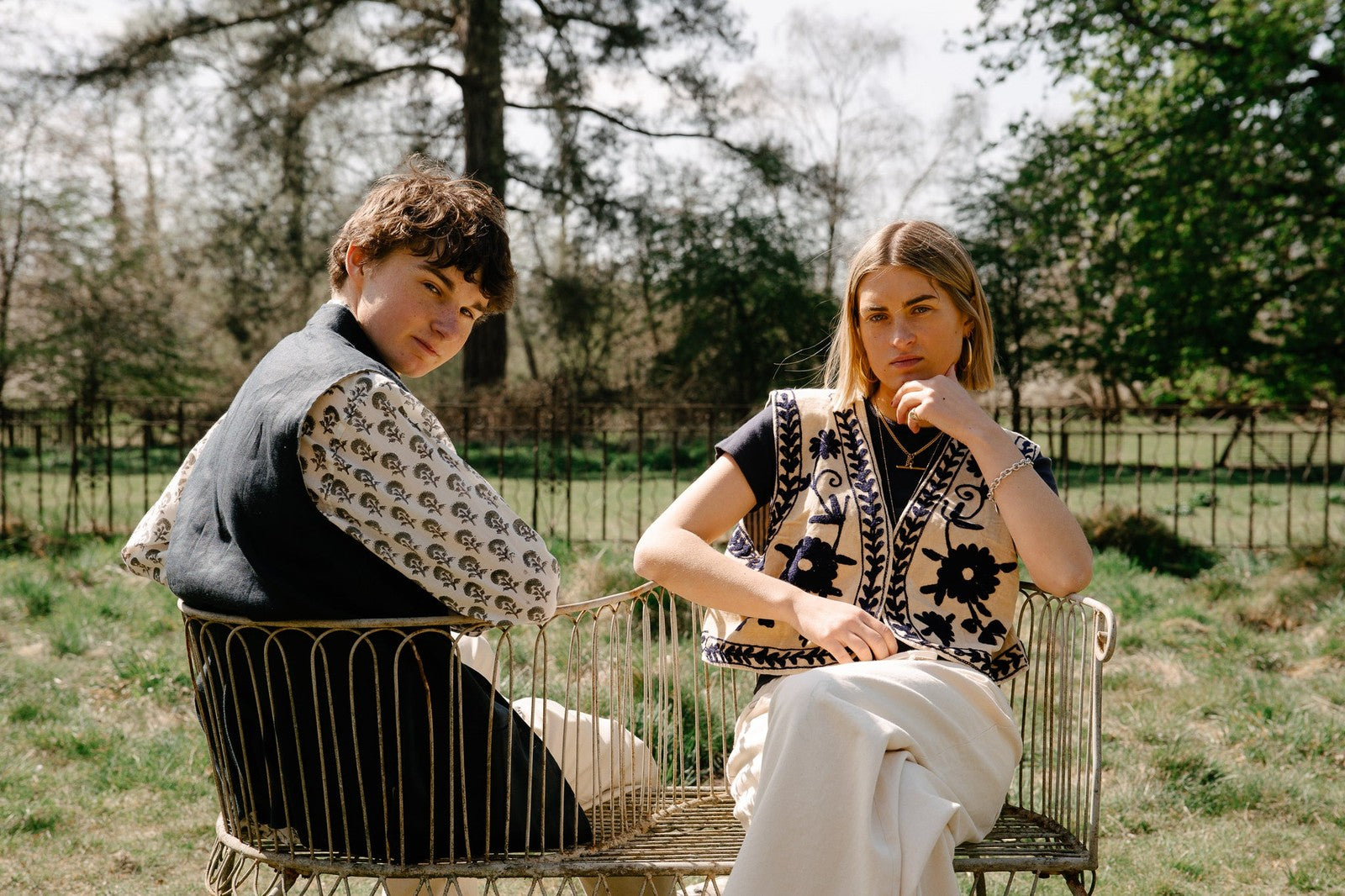 Reversible Linen Nehru Gilet Navy and Straw