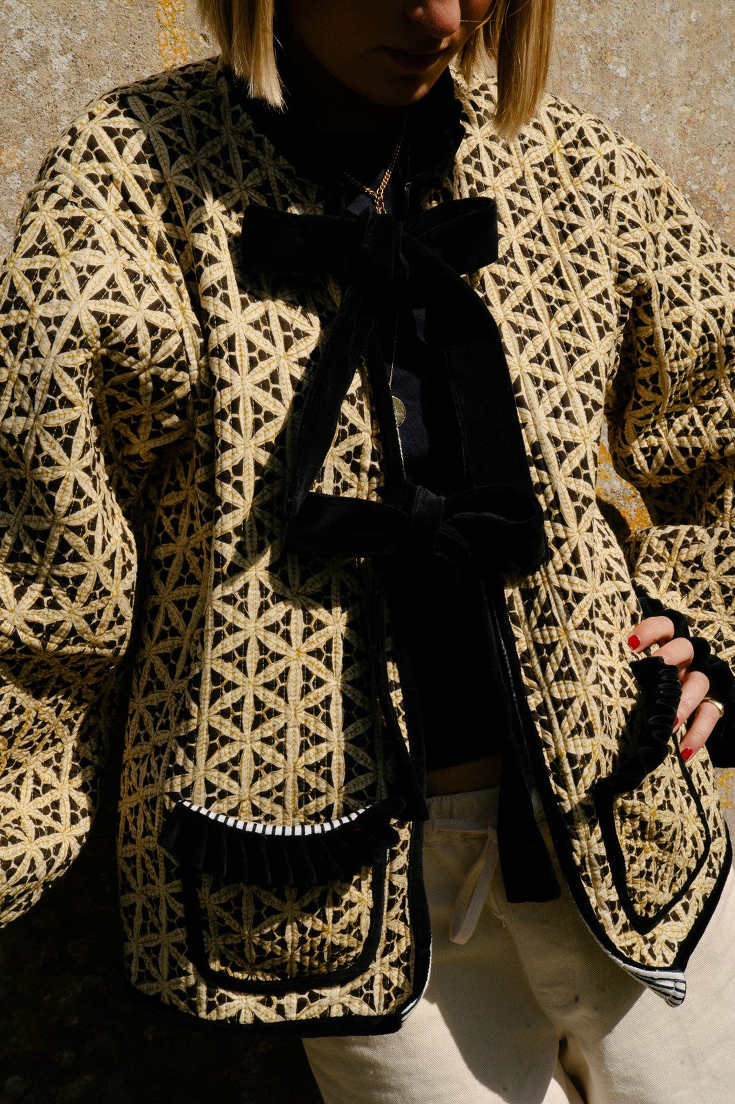 Reversible Jacket - Mustard/Black Cotton Block Print