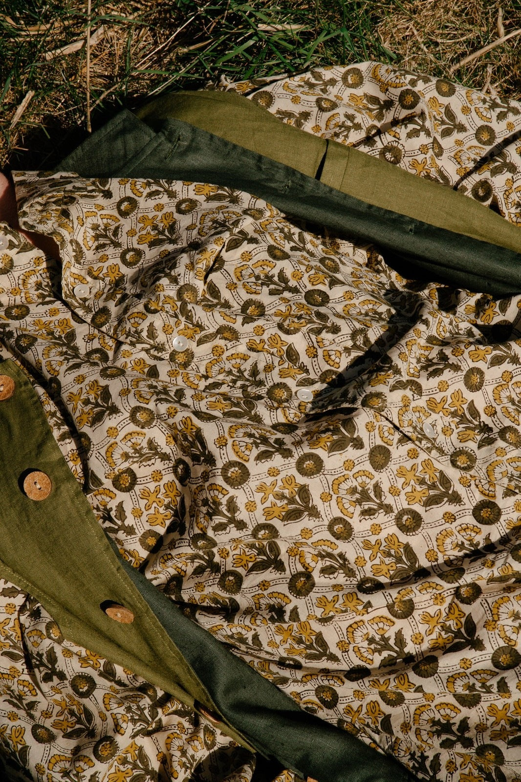 Reversible Linen Nehru Gilet Forest and Moss