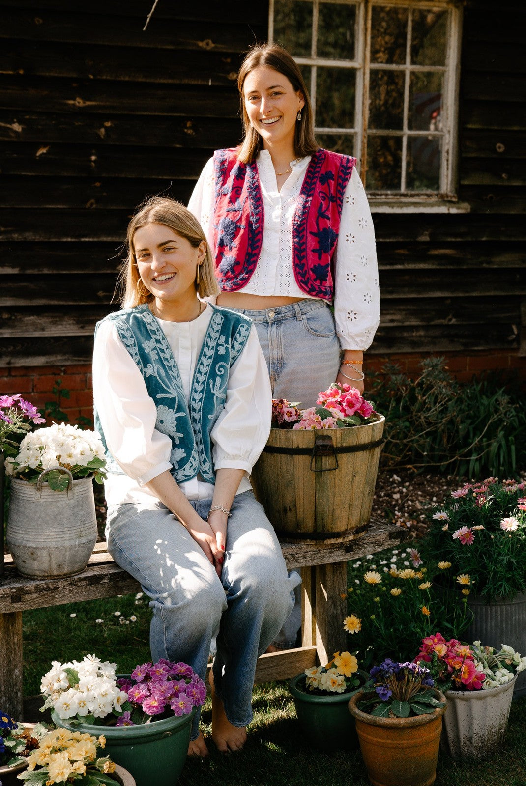 Reversible Cropped Waistcoat - Blue and Pale Blue