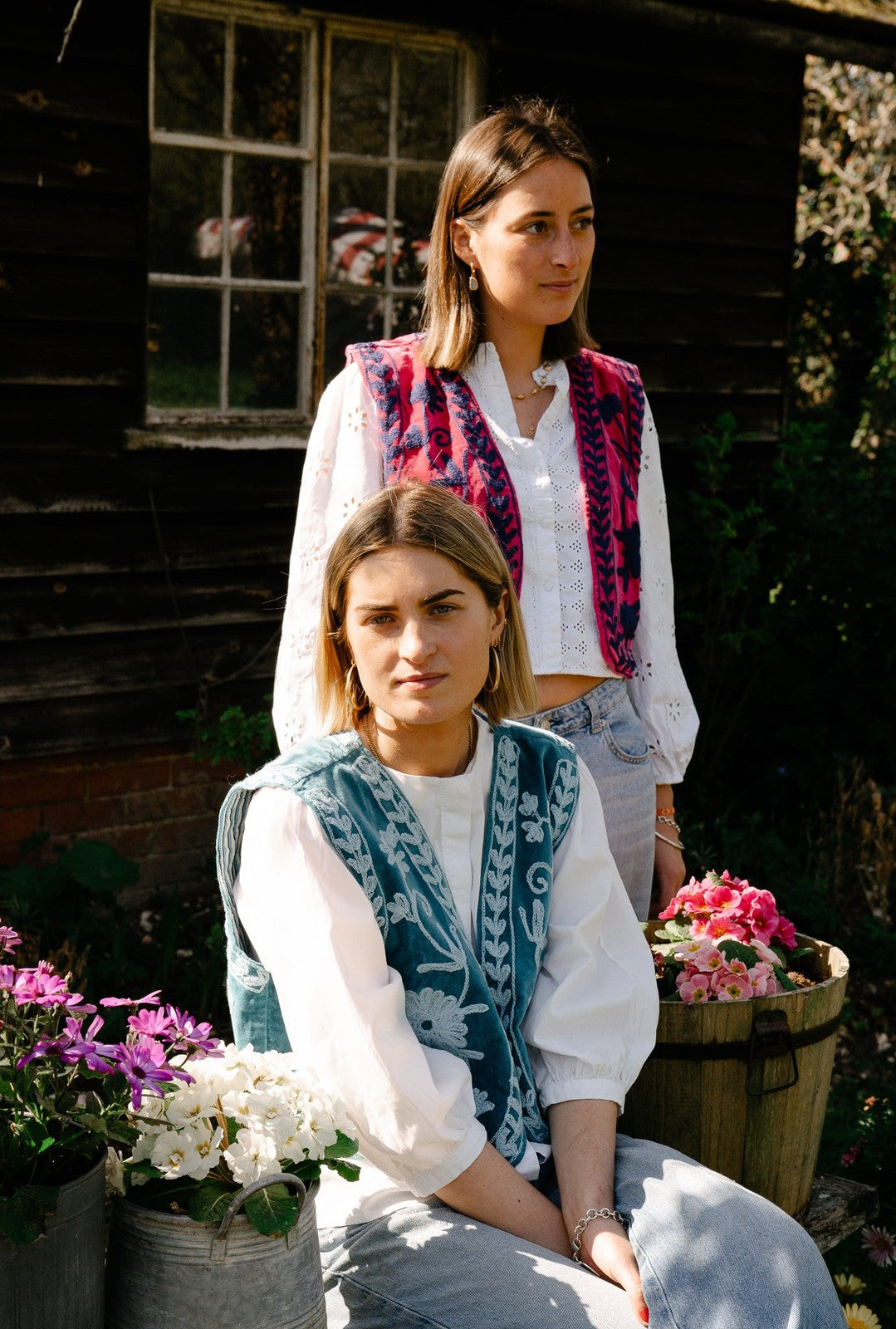 Reversible Cropped Waistcoat - Blue and Pale Blue