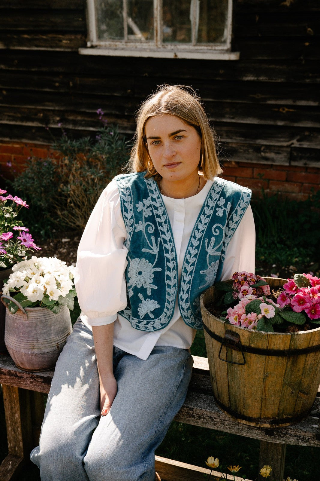 Reversible Cropped Waistcoat - Blue and Pale Blue