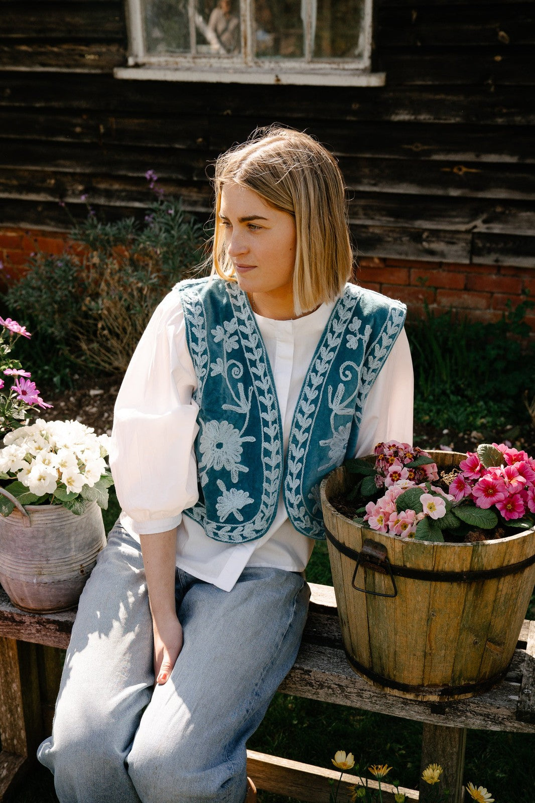 Reversible Cropped Waistcoat - Blue and Pale Blue