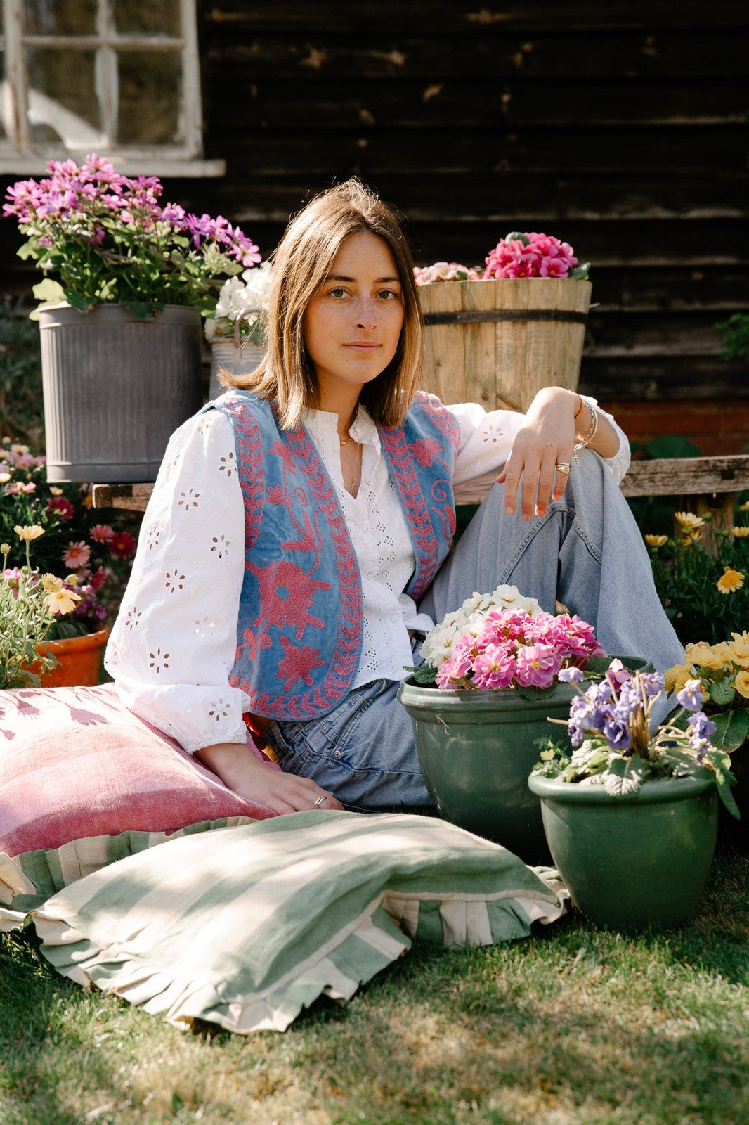 Reversible Cropped Waistcoat - Blue and Pink