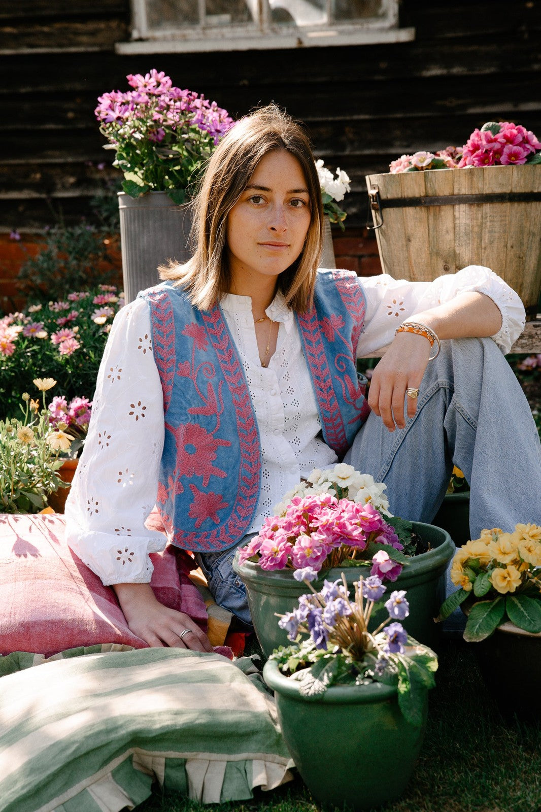 Reversible Cropped Waistcoat - Blue and Pink