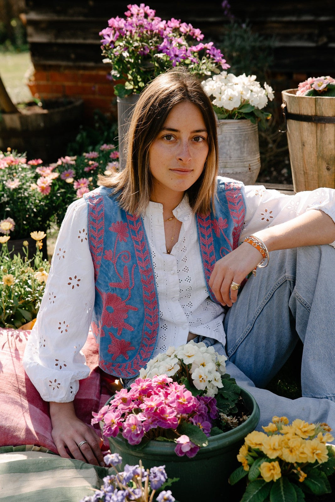 Reversible Cropped Waistcoat - Blue and Pink