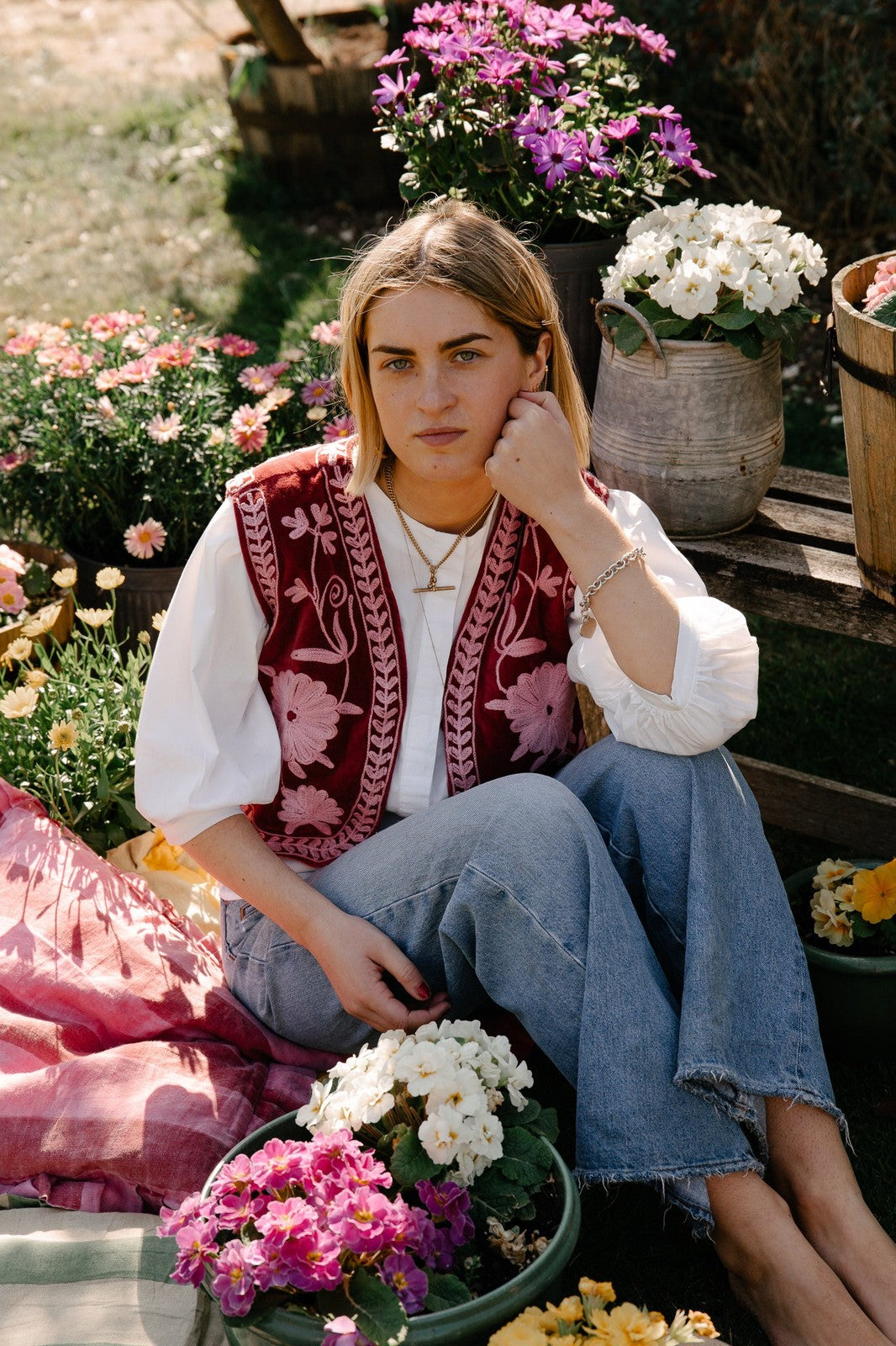 Reversible Cropped Waistcoat - Pink and Pale Pink