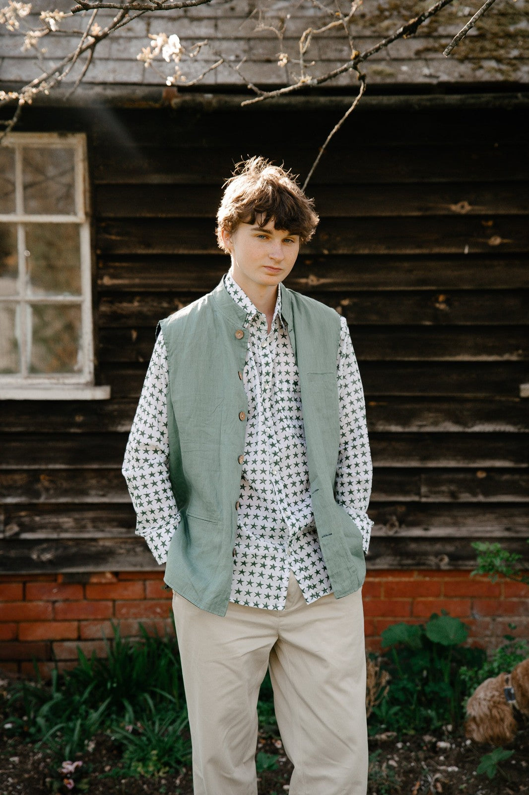 Reversible Linen Nehru Gilet Navy and Aquamarine