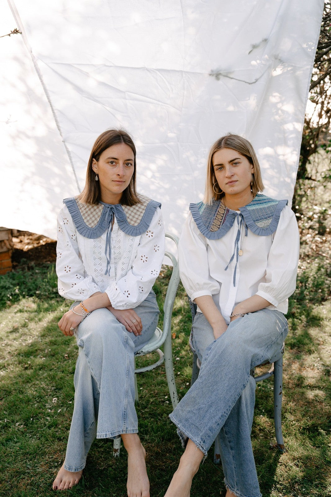 Reversible Kantha Sailor Collar Grey/Blue