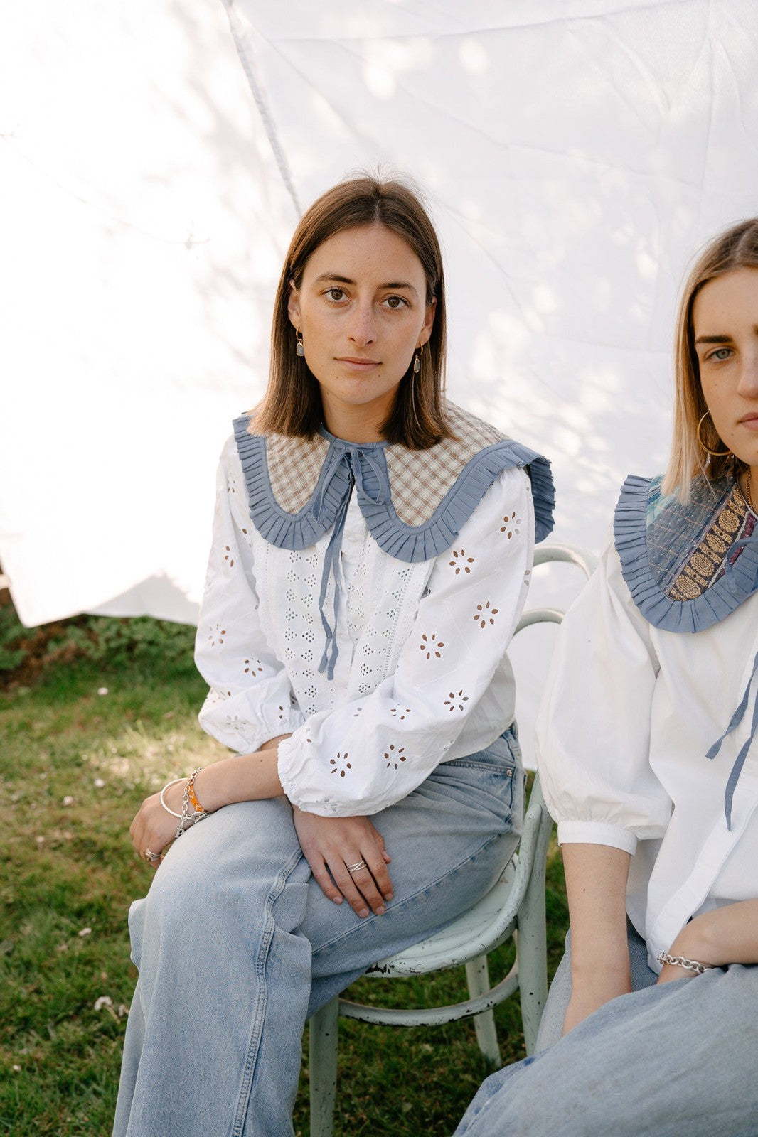 Reversible Kantha Sailor Collar Grey/Blue