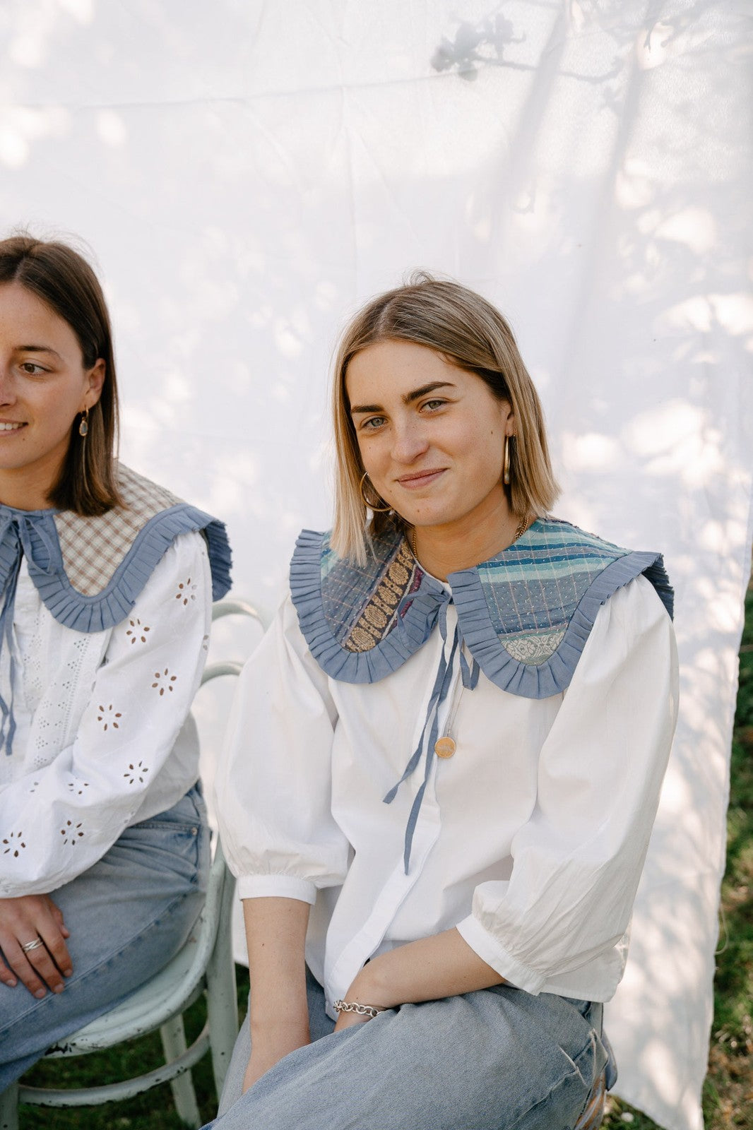 Reversible Kantha Sailor Collar Grey/Blue