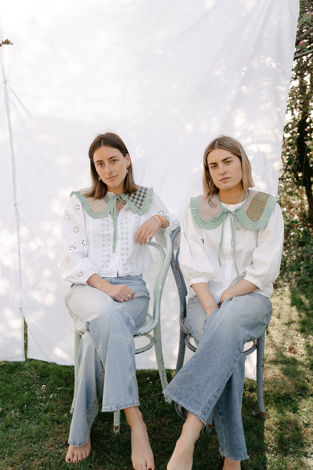 Reversible Kantha Sailor Collar Pastel Blue/Green