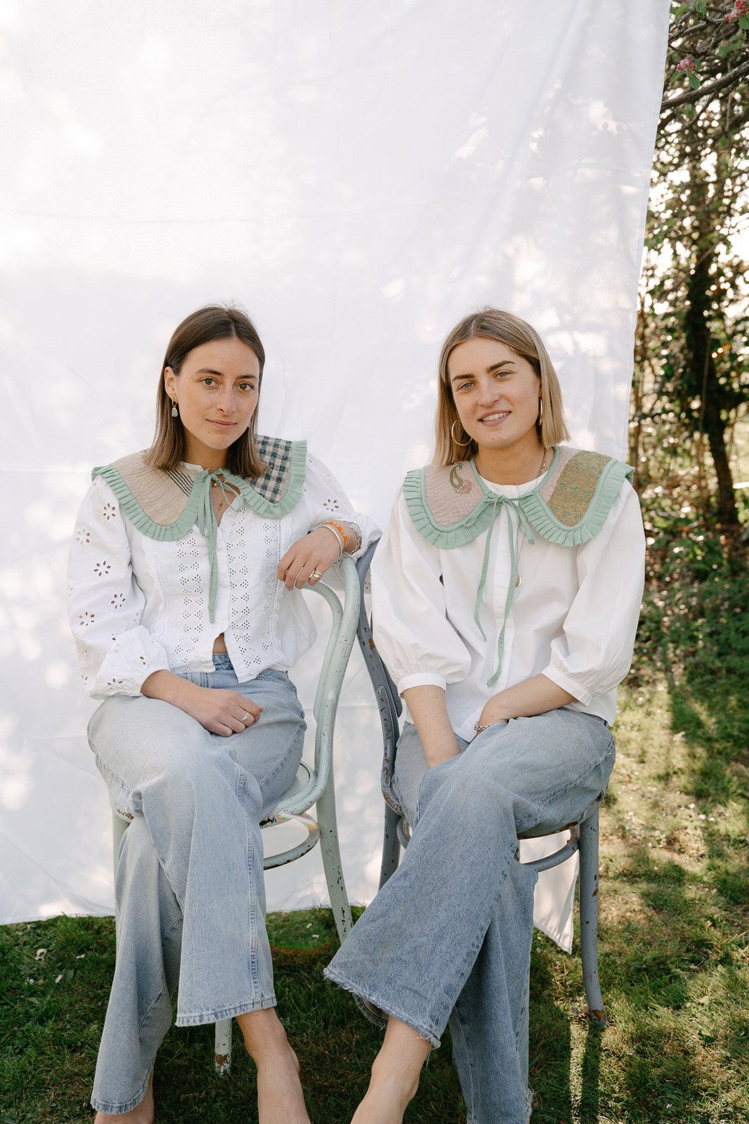 Reversible Kantha Sailor Collar Pastel Blue/Green