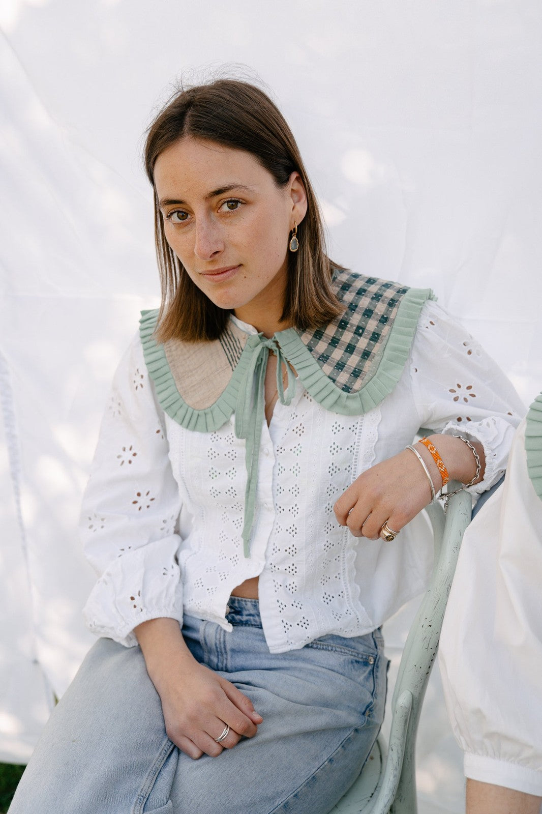 Reversible Kantha Sailor Collar Pastel Blue/Green