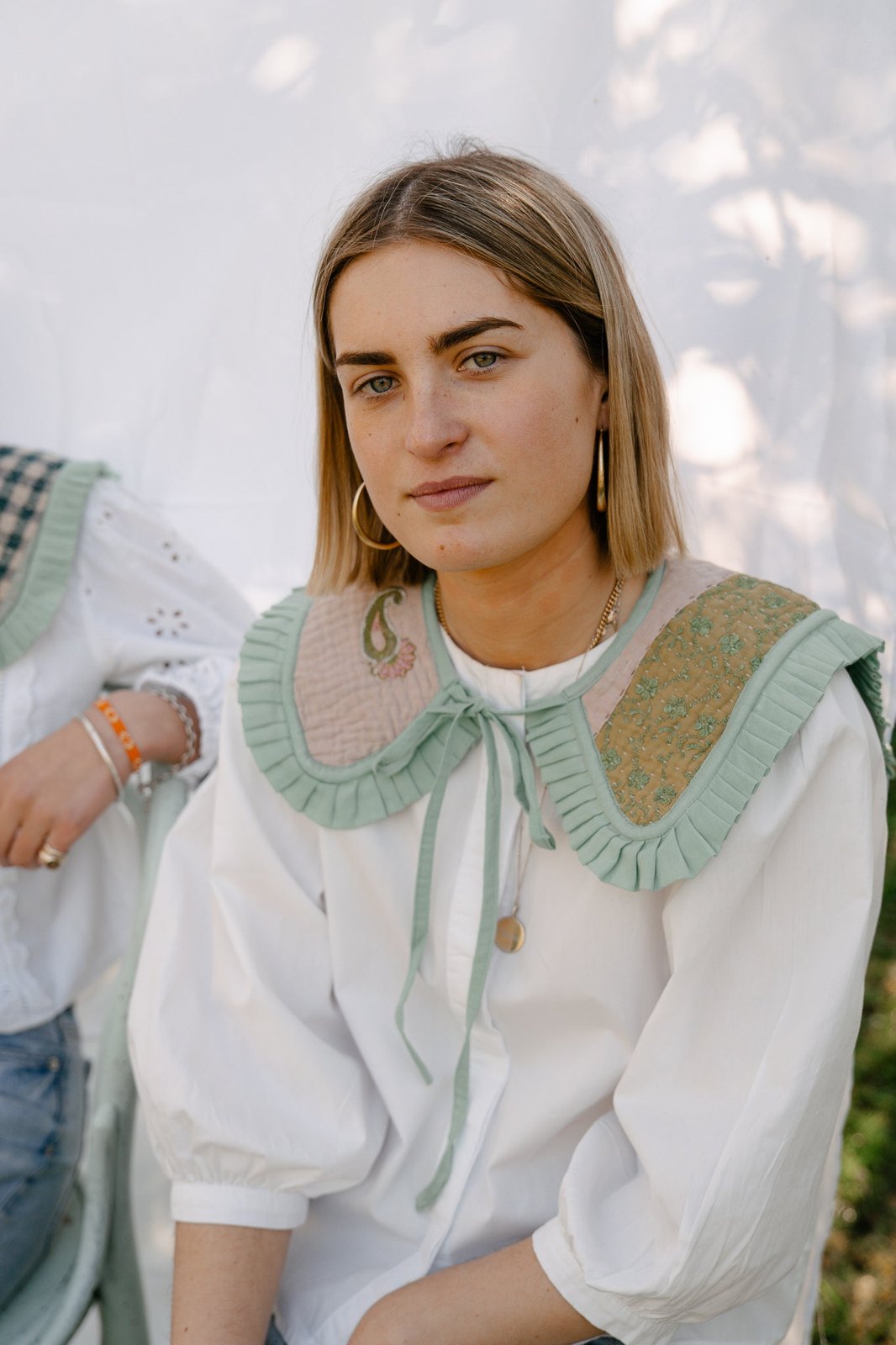 Reversible Kantha Sailor Collar Pastel Blue/Green