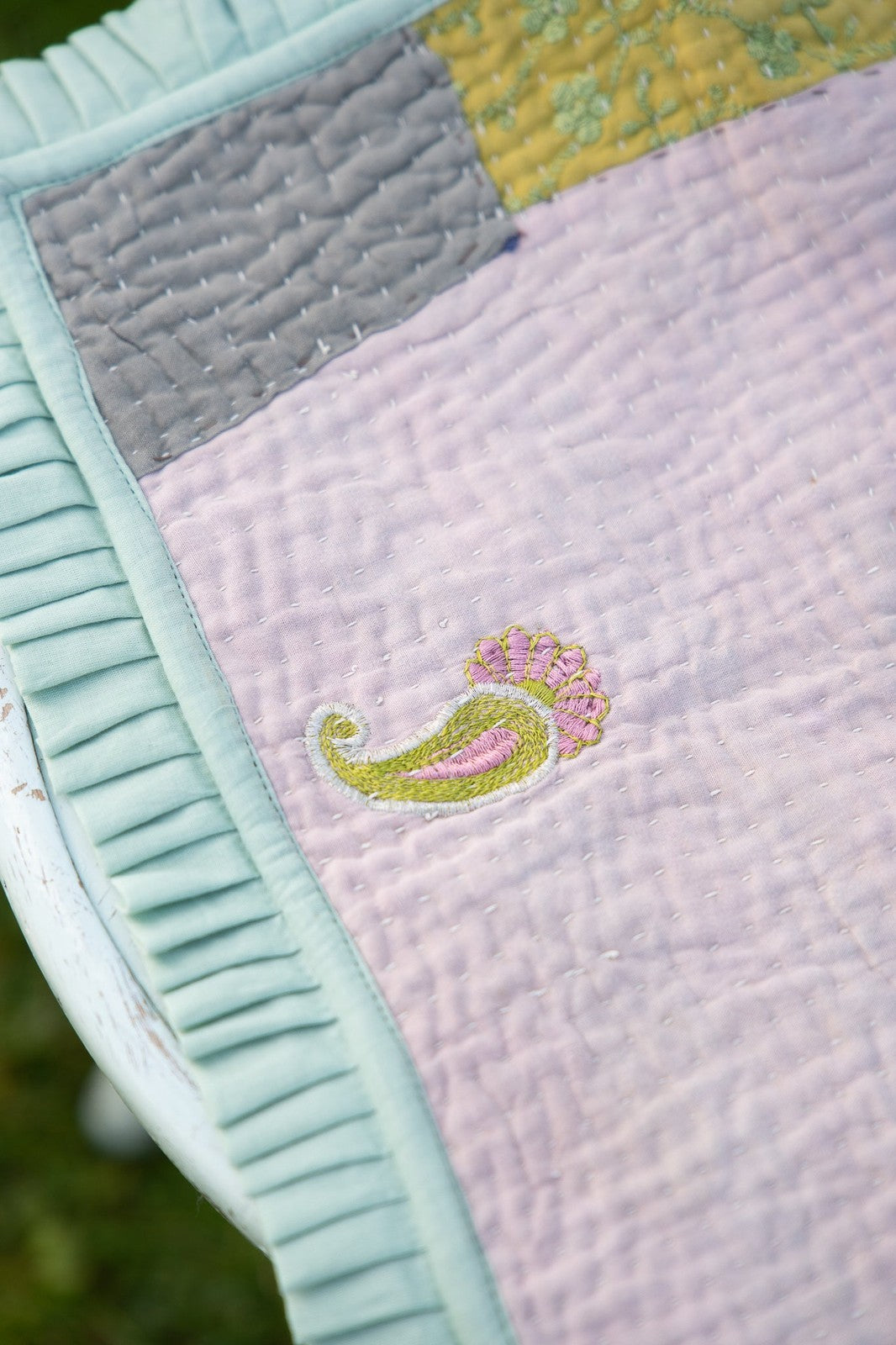 Reversible Kantha Sailor Collar Pastel Blue/Green