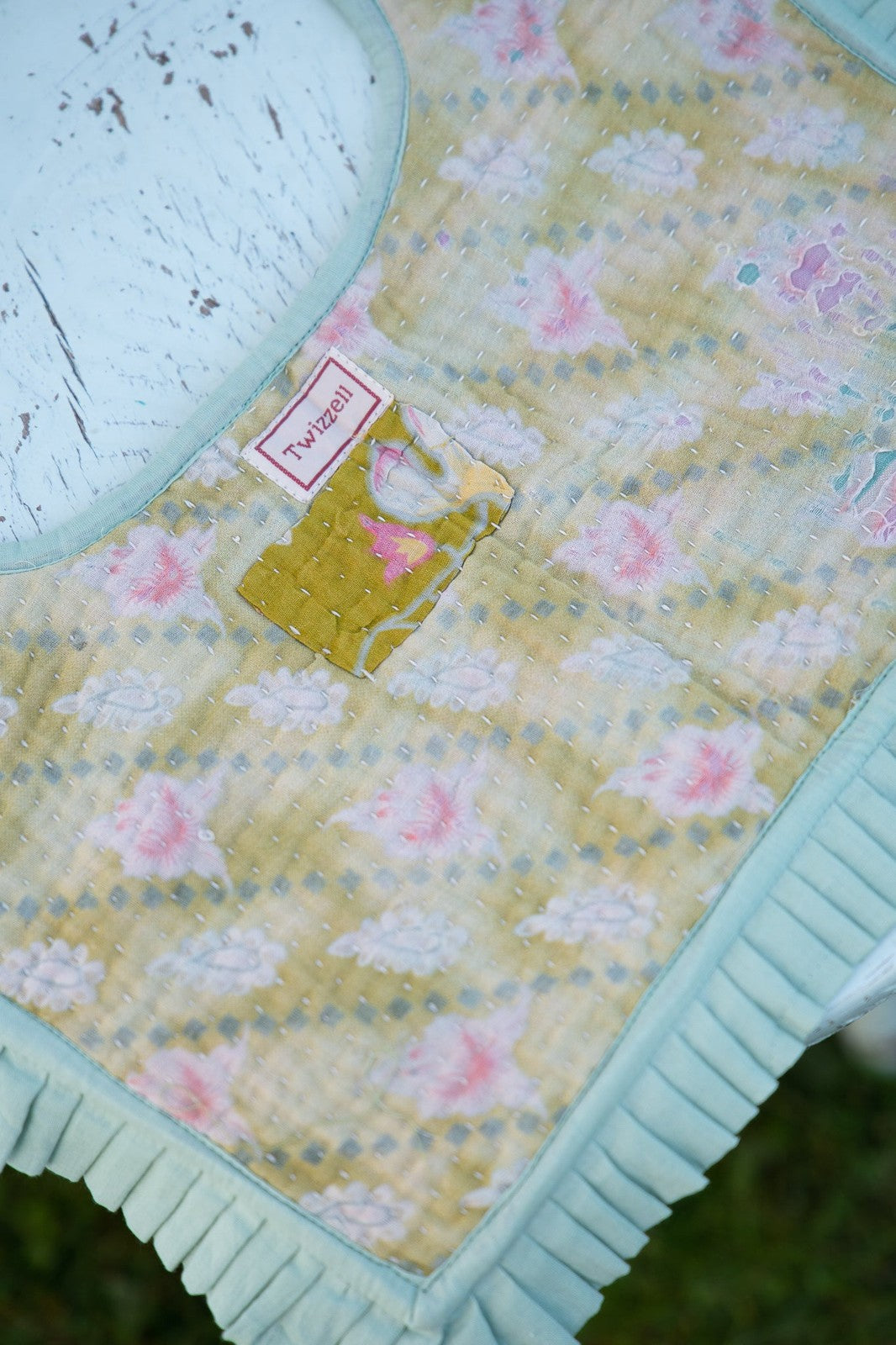 Reversible Kantha Sailor Collar Pastel Blue/Green