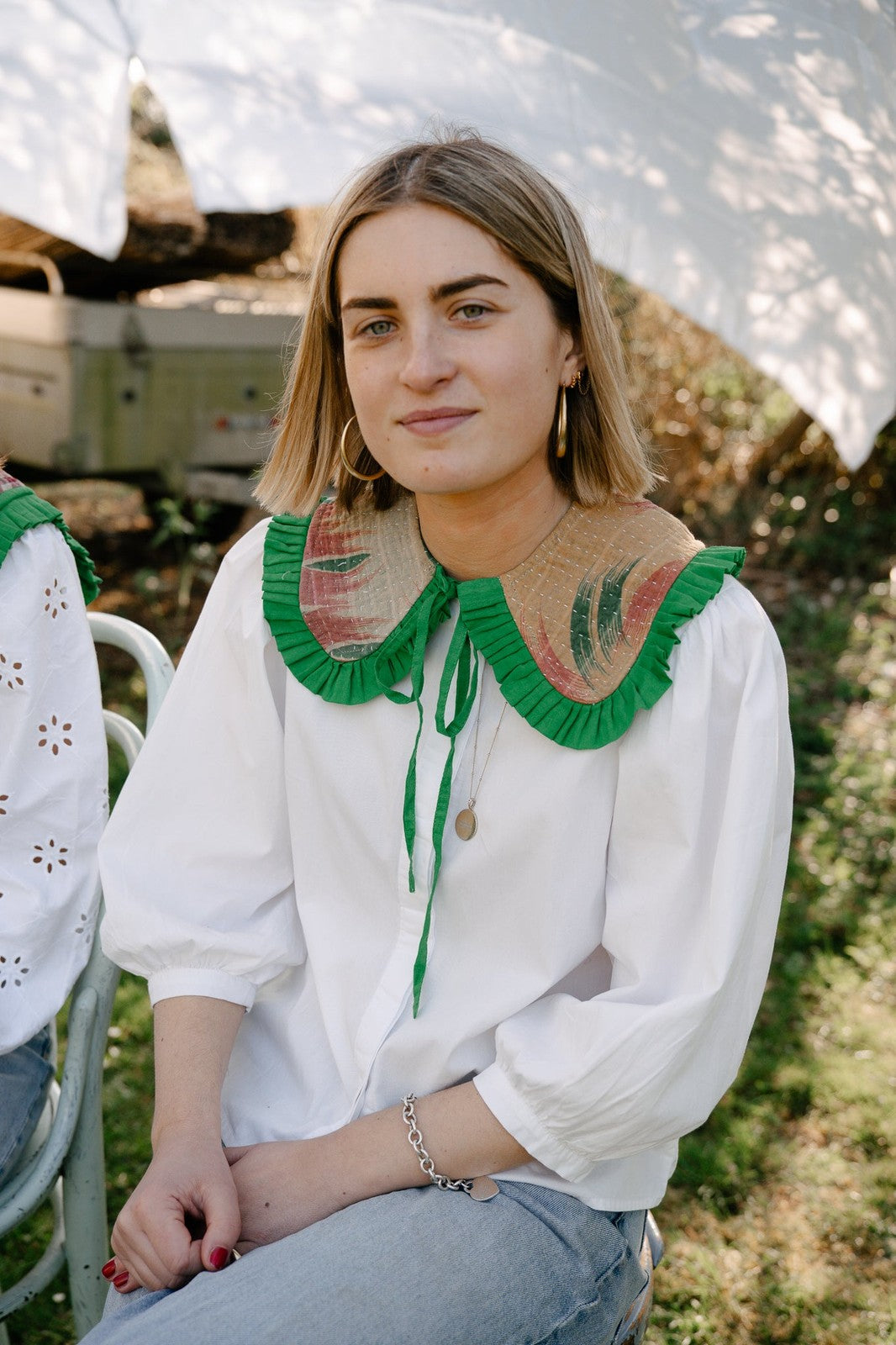 Reversible Kantha Sailor Collar Green