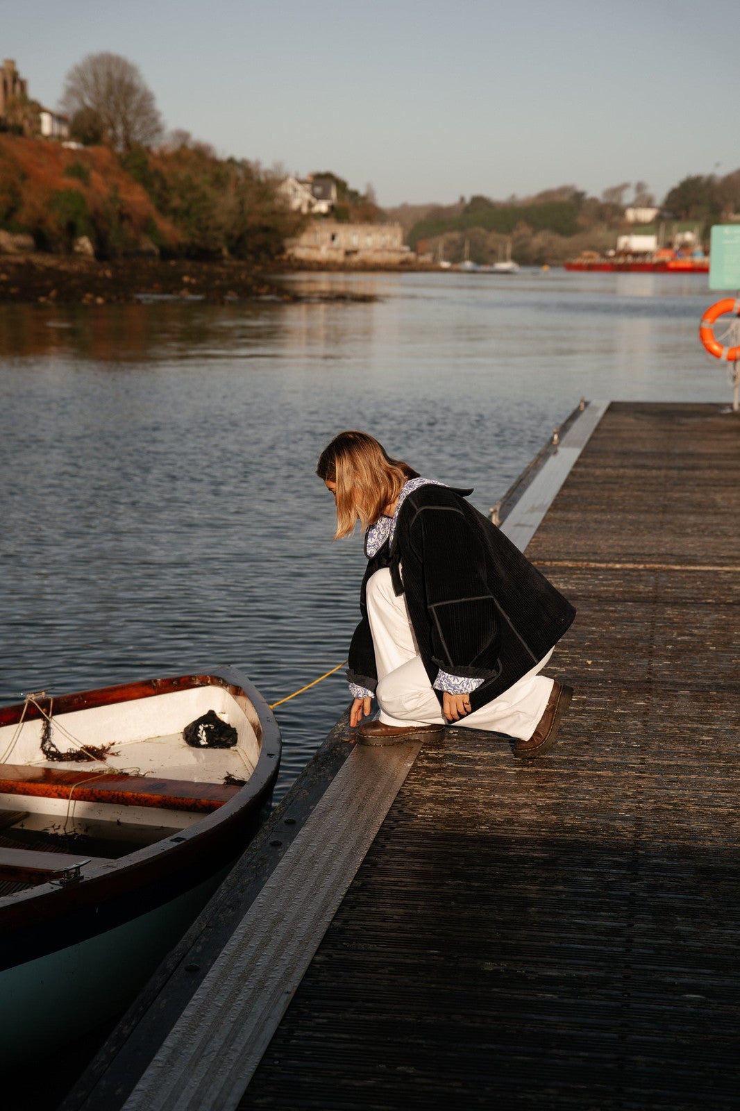 Reversible Sailor Collar Jacket - Navy Velvet and Mauve Geometric Block Print
