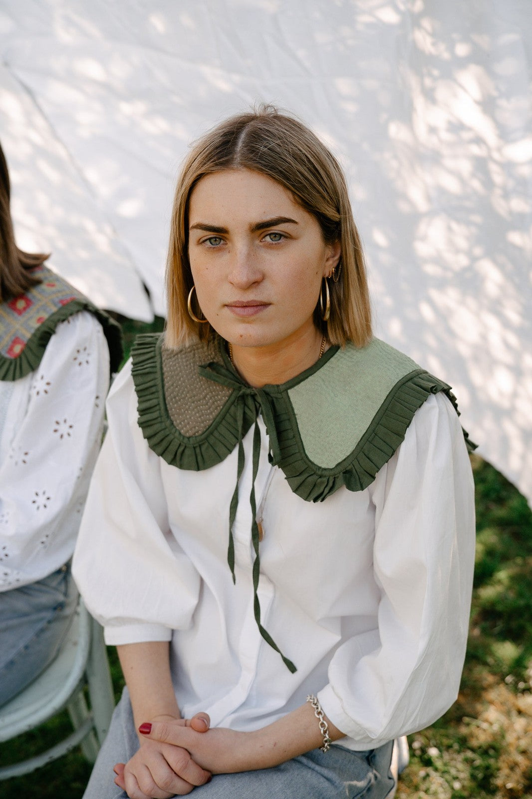 Reversible Kantha Sailor Collar Khaki