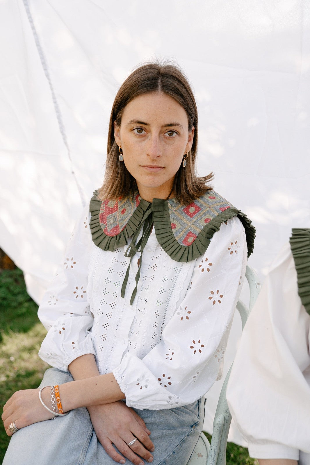 Reversible Kantha Sailor Collar Khaki