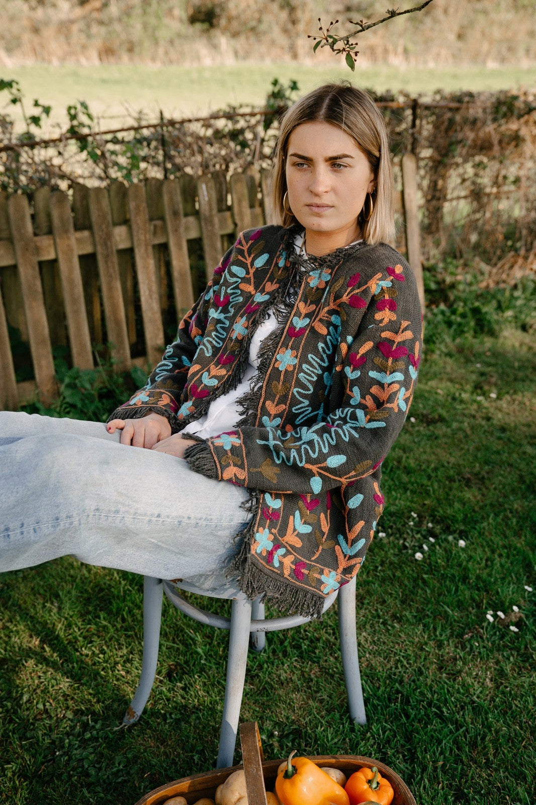 Frayed Edge Bohemian Jacket Grey and Blue