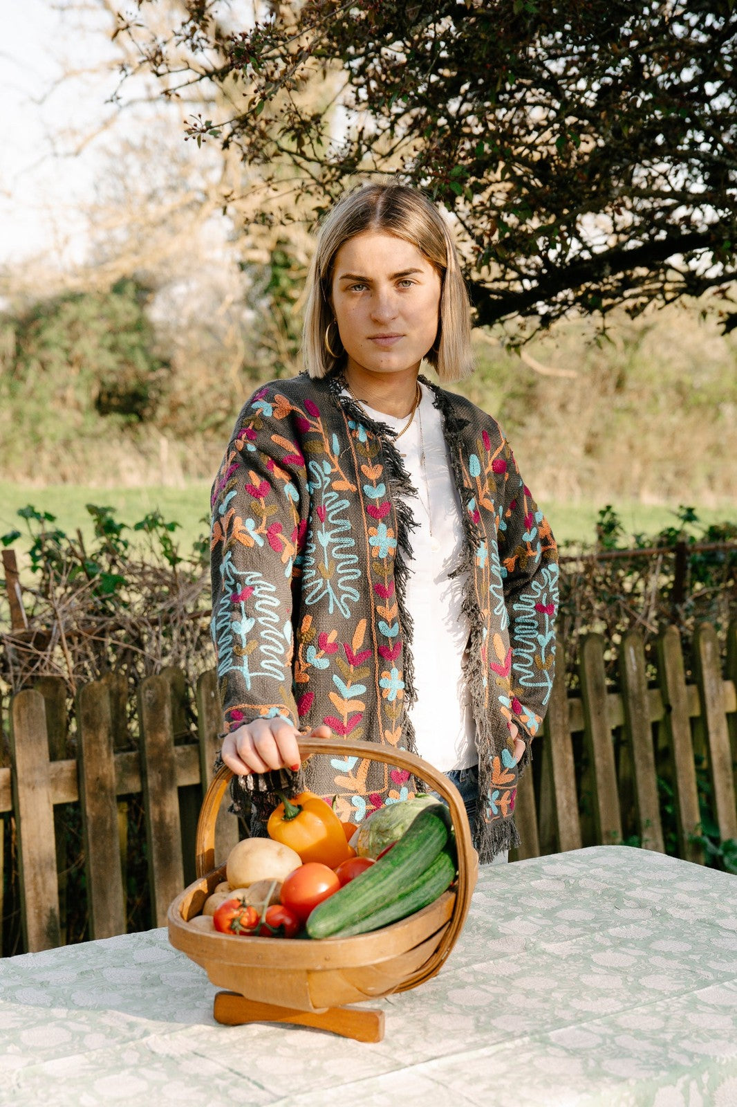 Frayed Edge Bohemian Jacket Grey and Blue