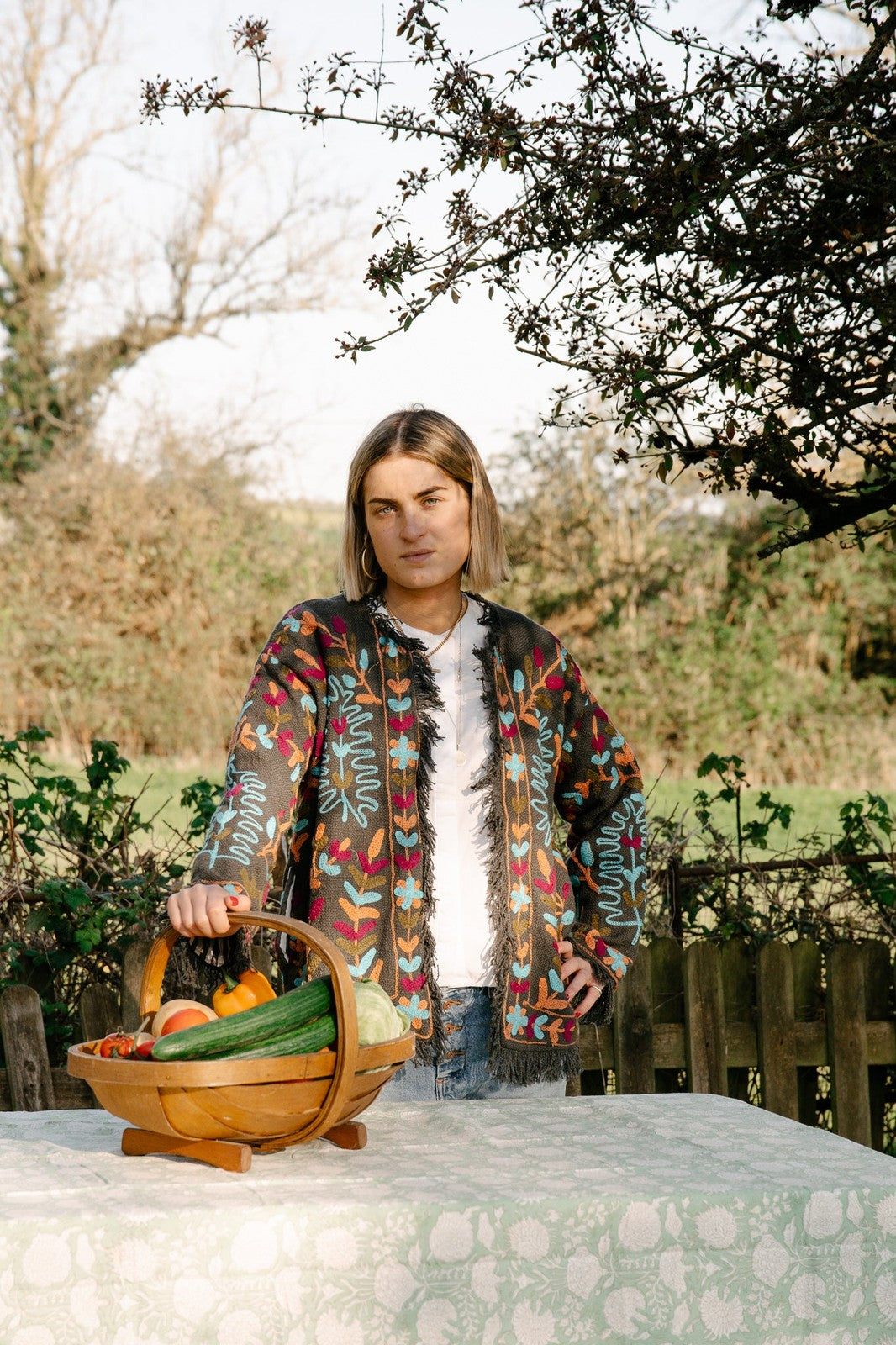 Frayed Edge Bohemian Jacket Grey and Blue