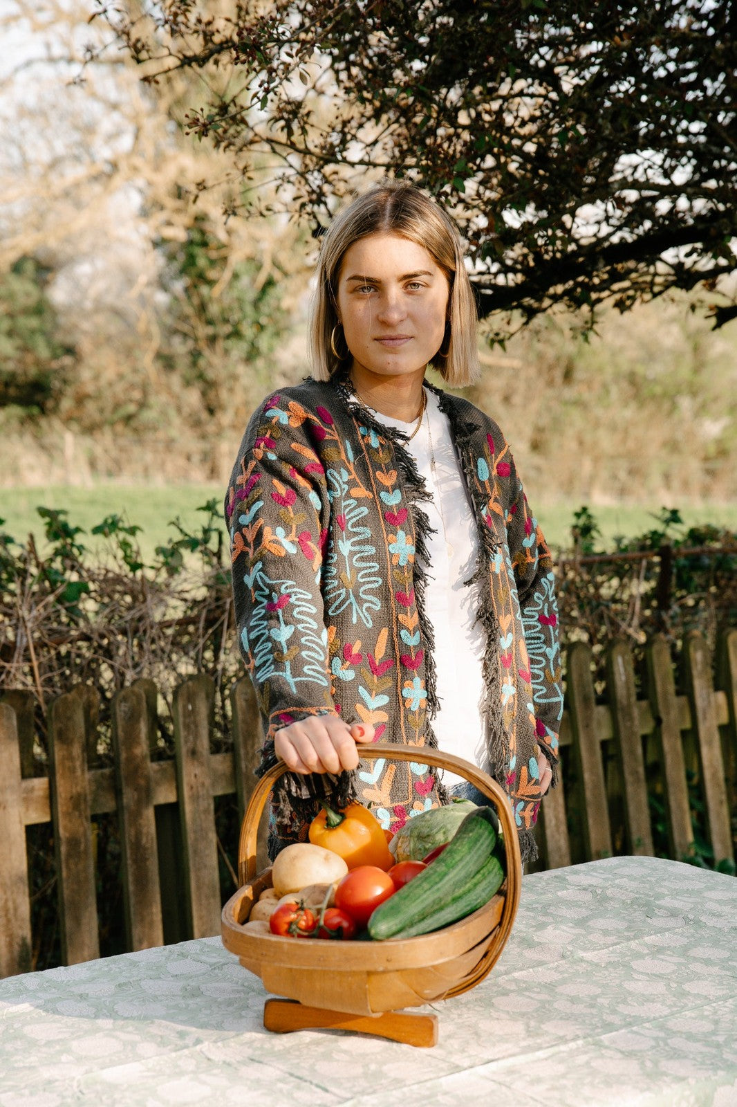 Frayed Edge Bohemian Jacket Grey and Blue