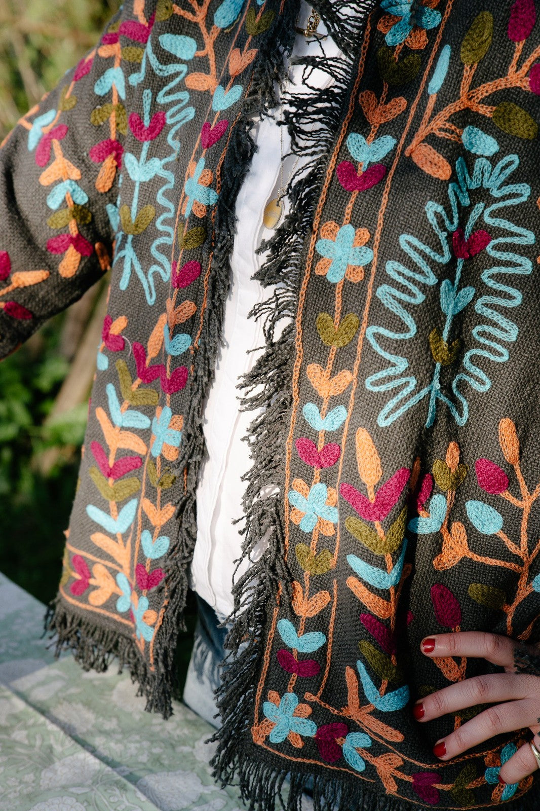 Frayed Edge Bohemian Jacket Grey and Blue