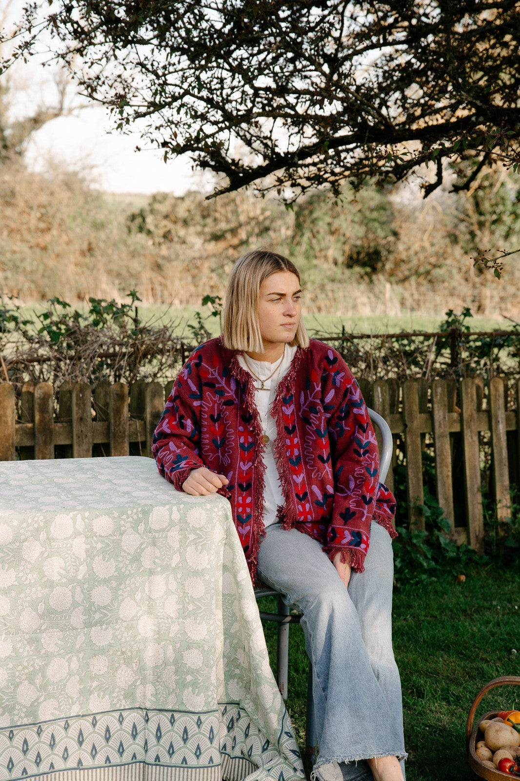 Frayed Edge Bohemian Jacket Merlot and Lilac