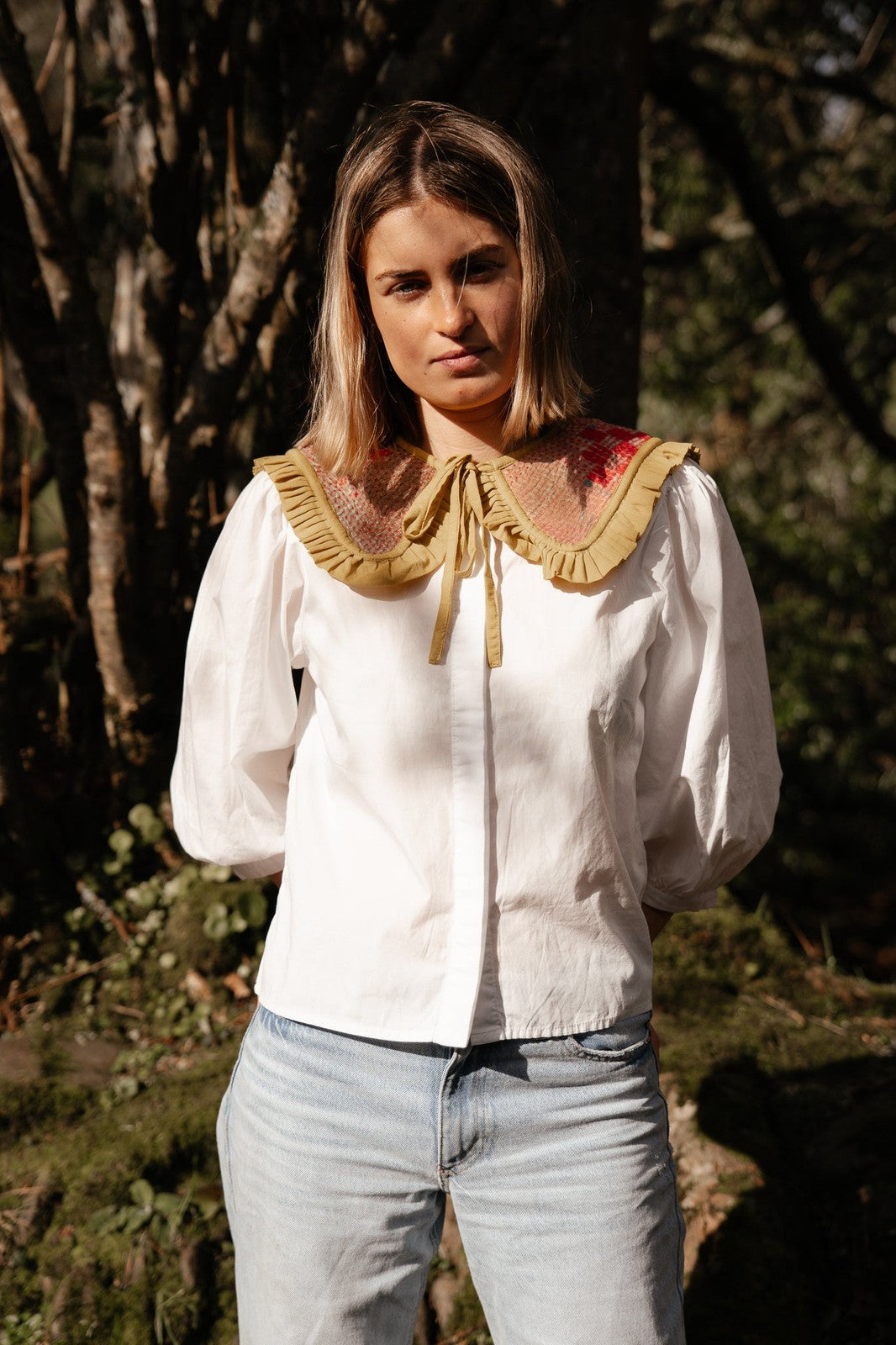 Reversible Kantha Sailor Collar Lime