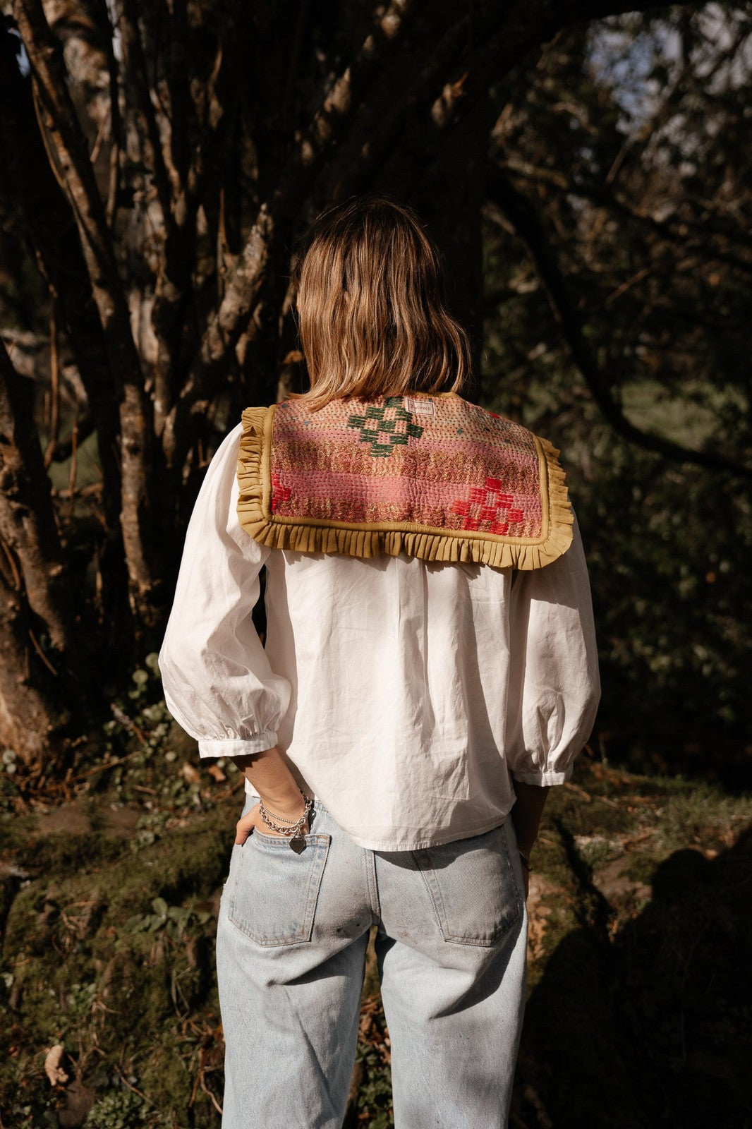 Reversible Kantha Sailor Collar Lime