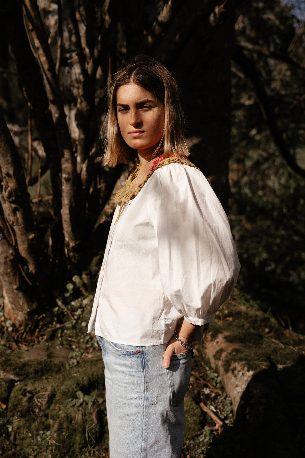 Reversible Kantha Sailor Collar Lime