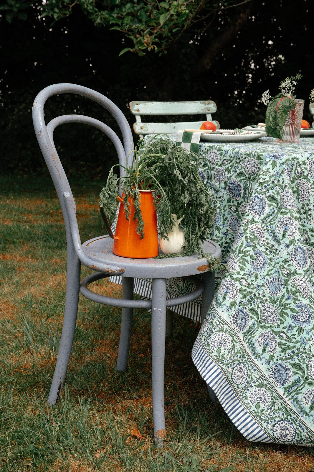 Green and Blue Floral Tablecloth