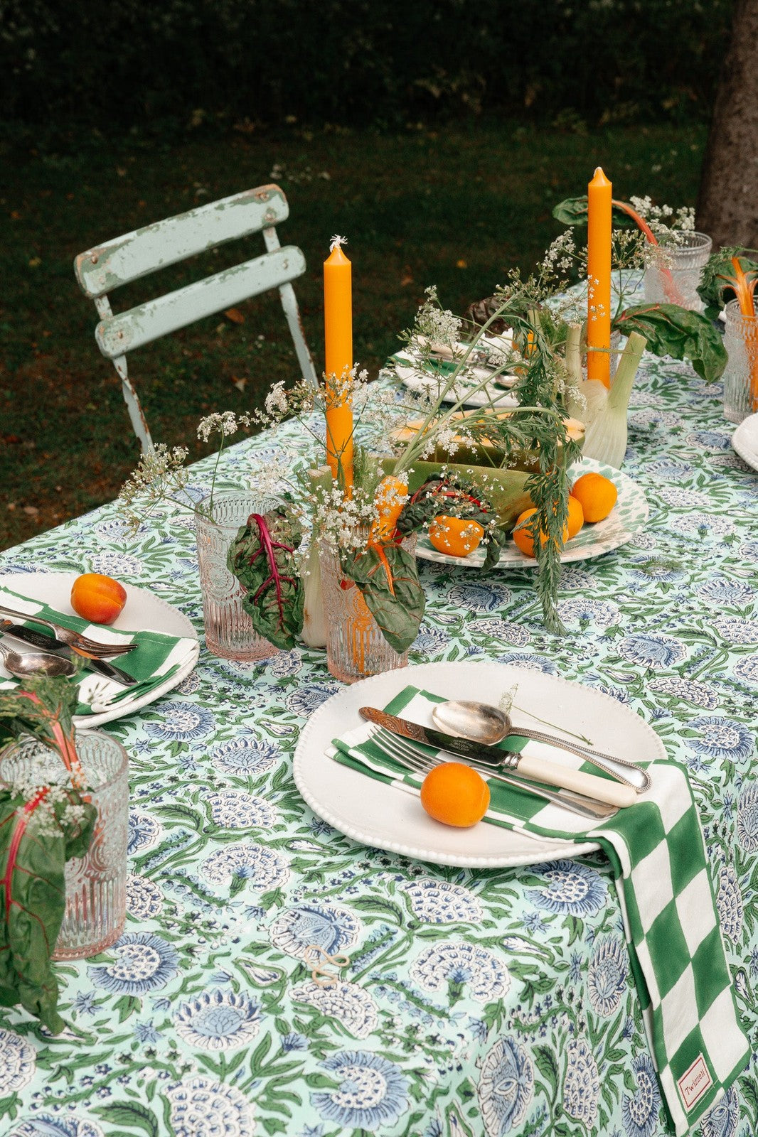 Green and Blue Floral Tablecloth