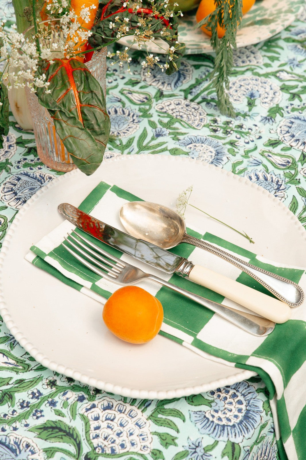 Green and Blue Floral Tablecloth