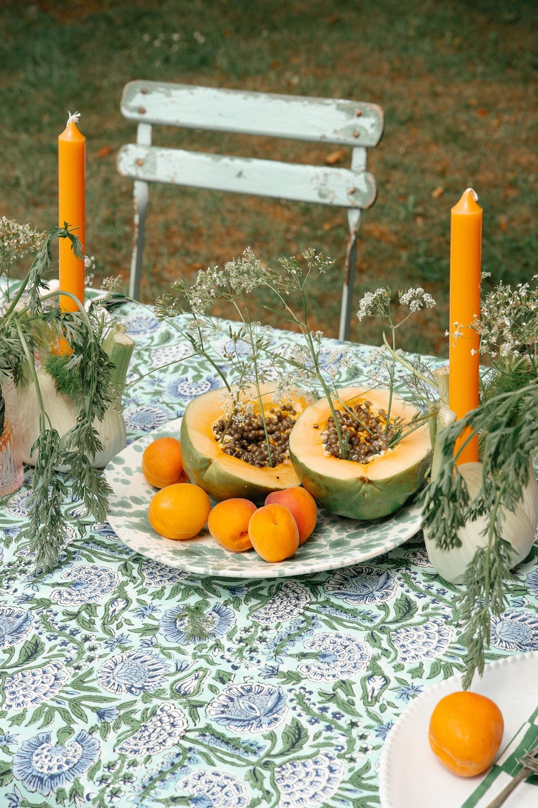 Green and Blue Floral Tablecloth