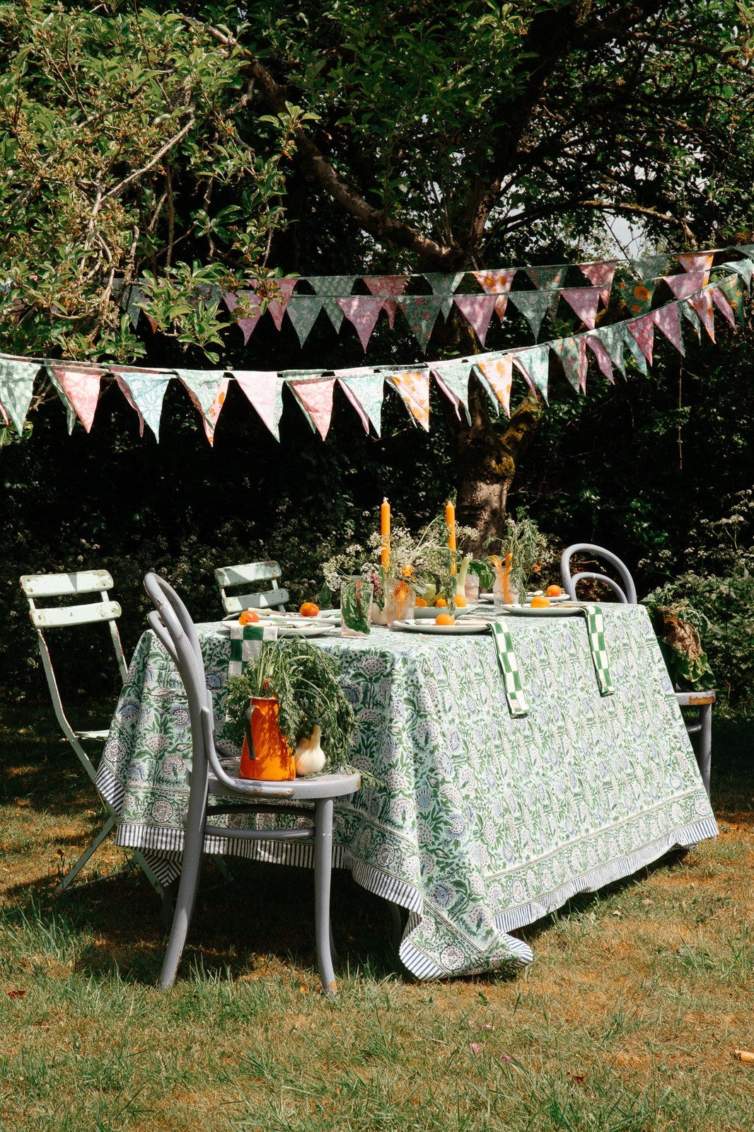 Green and Blue Floral Tablecloth