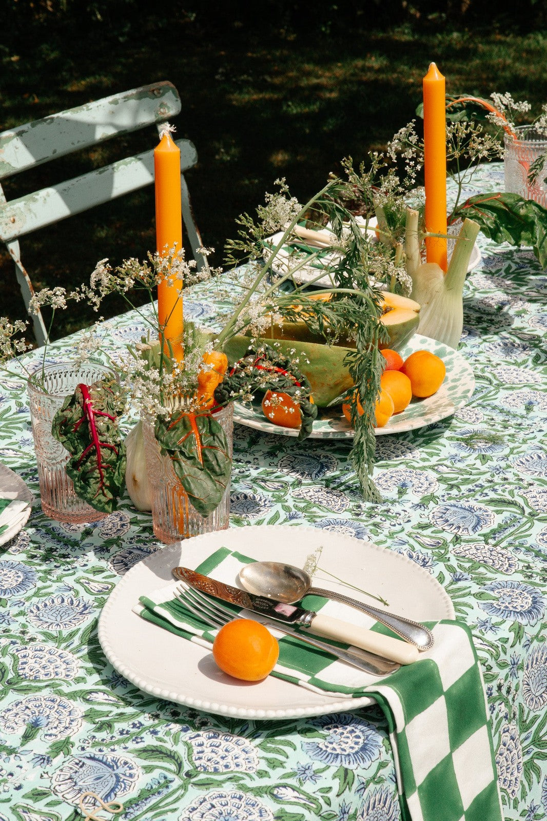 Green and Blue Floral Tablecloth