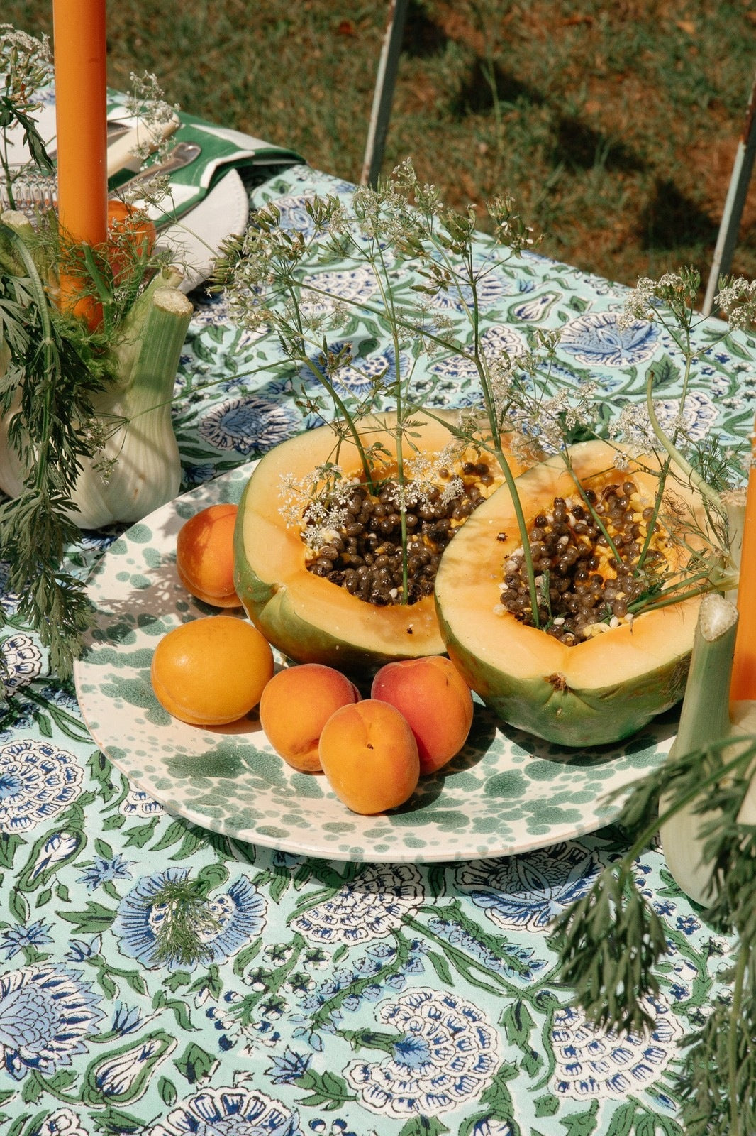 Green and Blue Floral Tablecloth