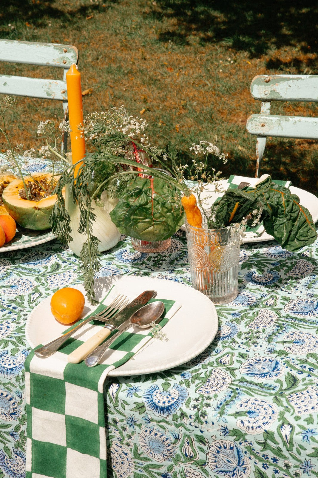 Green and Blue Floral Tablecloth