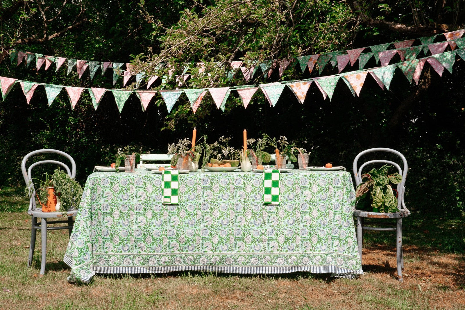 Green and Blue Floral Tablecloth
