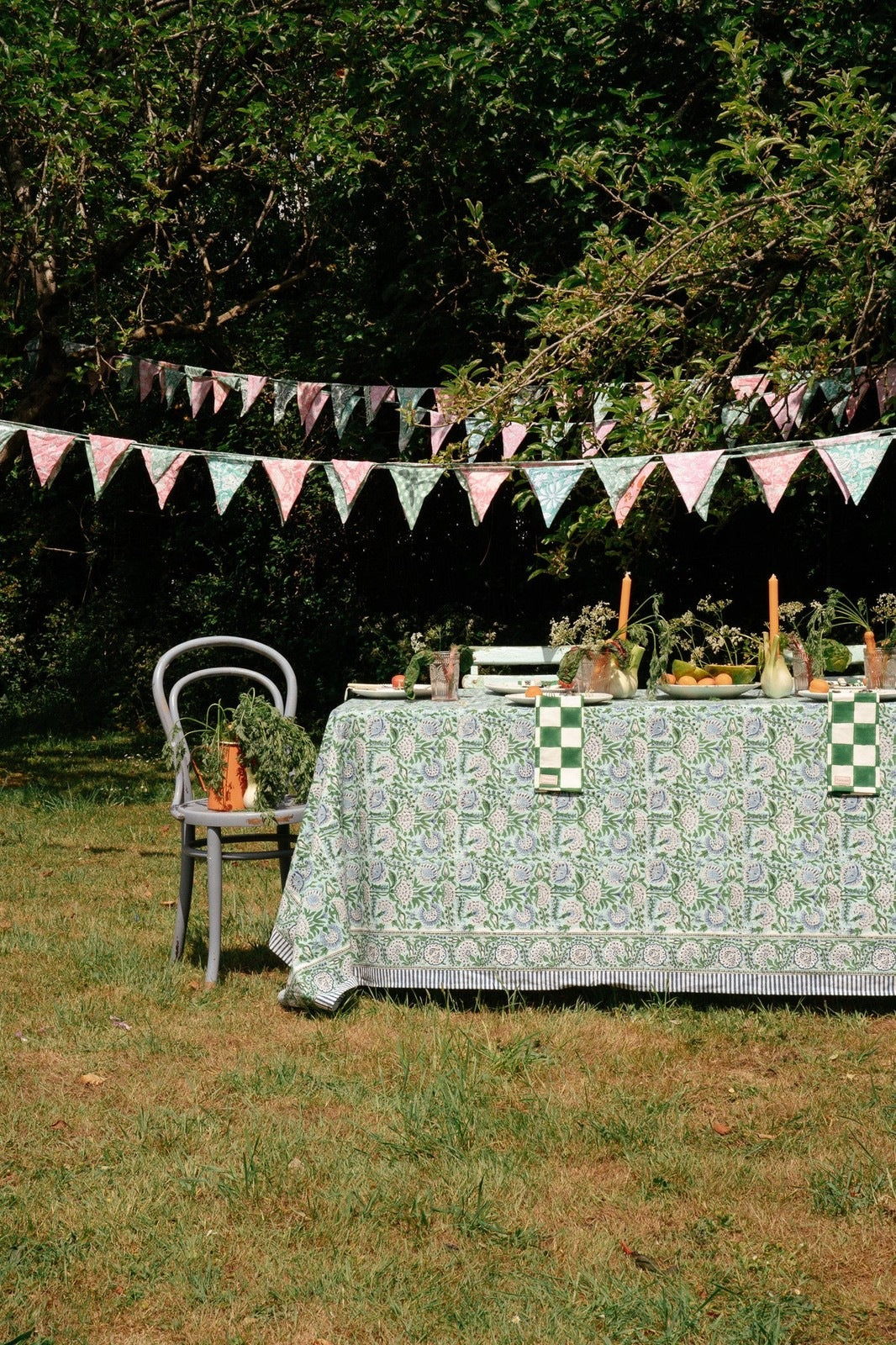 Green and Blue Floral Tablecloth